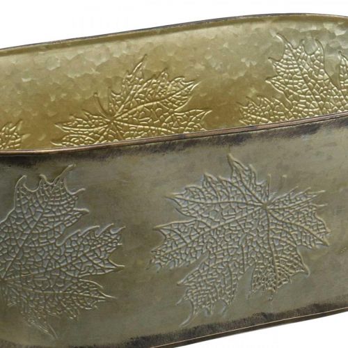 Artículo Maceta otoñal, macetero con hojas, decoración de metal dorado L38cm H15cm