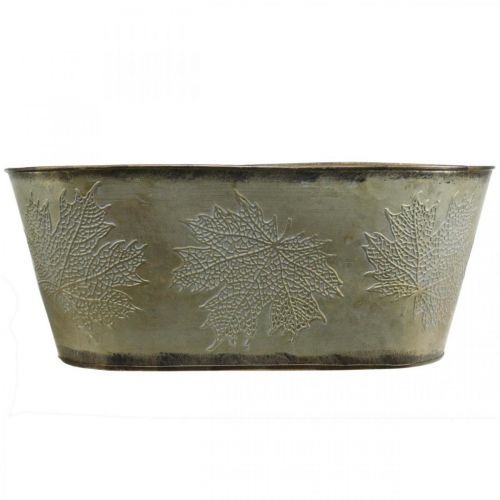 Artículo Maceta otoñal, macetero con hojas, decoración de metal dorado L38cm H15cm