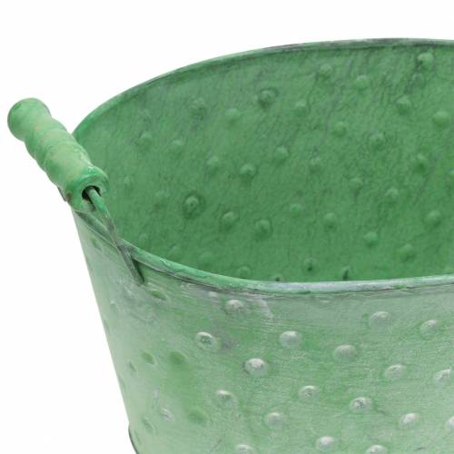 Floristik24 Jardinera cuenco decorativo de metal ovalado verde 25.5x18.5cm H13cm