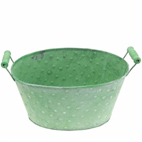 Floristik24 Jardinera cuenco decorativo de metal ovalado verde 25.5x18.5cm H13cm