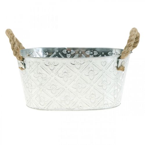 Floristik24 Cuenco decorativo ovalado plata con asas macetero de metal 22,5×13,5cm