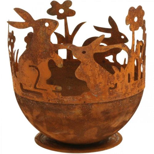 Floristik24 Recipiente de metal con conejos, decoraciones de Pascua, macetero para plantar pátina Ø18cm H19.5cm
