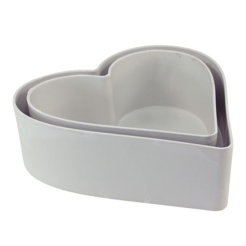 Artículo Cuenco decorativo de plástico con forma de corazón blanco gris 24/21cm juego de 2