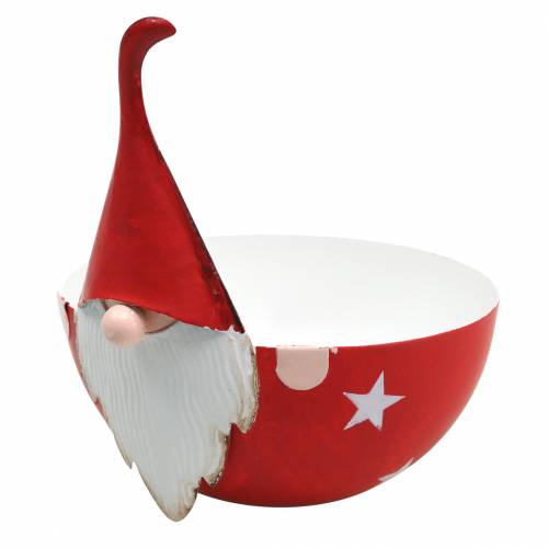 Floristik24 Cuenco decorativo gnomo rojo, metal blanco Ø14cm H16cm Cuenco Santa Claus