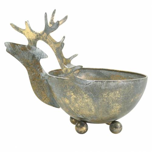 Artículo Cuenco con cabeza de reno metal dorado aspecto envejecido Ø14cm