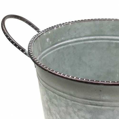 Floristik24 Cuenco de zinc con asas gris, marrón y blanco lavado Ø31cm H21cm
