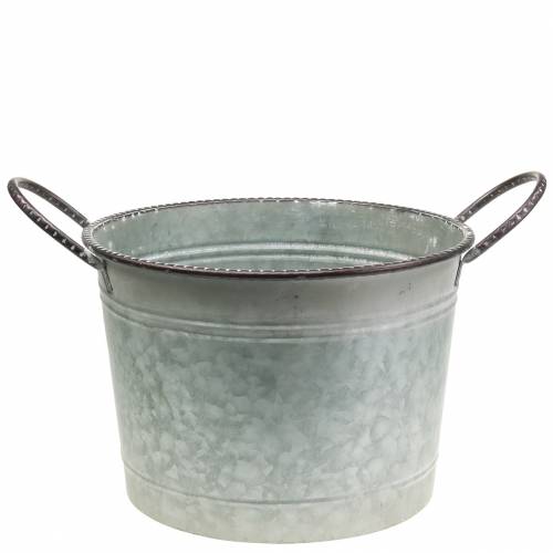 Floristik24 Cuenco de zinc con asas gris, marrón y blanco lavado Ø31cm H21cm