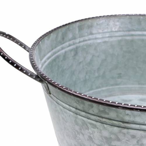 Floristik24 Cuenco de zinc con asas gris, marrón blanco lavado Ø38cm H17cm