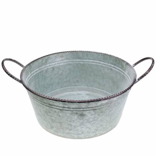 Floristik24 Cuenco de zinc con asas gris, marrón blanco lavado Ø38cm H17cm