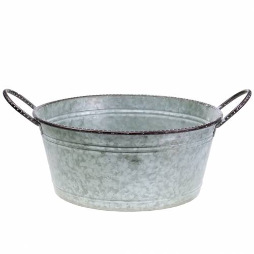 Floristik24 Cuenco de zinc con asas gris, marrón blanco lavado Ø38cm H17cm