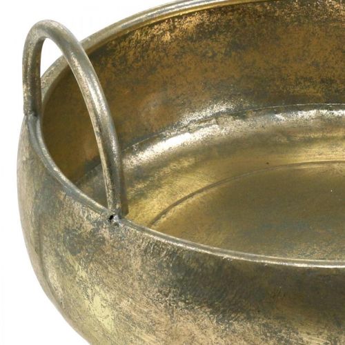 Floristik24 Macetero de metal con asa aspecto antiguo dorado Ø31cm