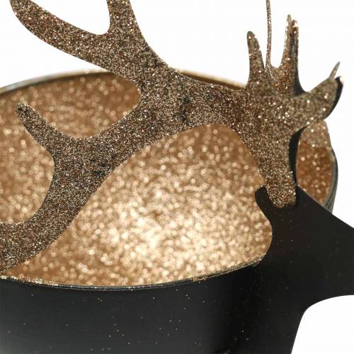 Artículo Cuenco con Cabeza de Reno Negro, Metal Dorado Ø11/14cm Juego de 2