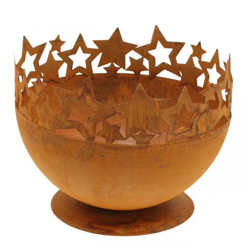 Floristik24 Cuenco de metal con estrellas, decoración navideña, vasija decorativa patina Ø25cm H20.5cm