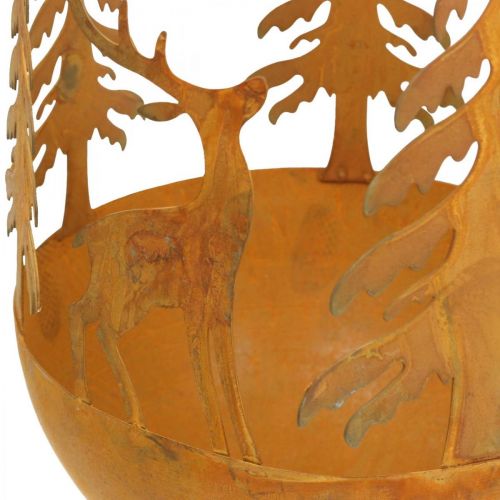 Floristik24 Cuenco de metal con ciervo, decoración de bosque para Adviento, recipiente decorativo de acero inoxidable Ø25cm H29cm