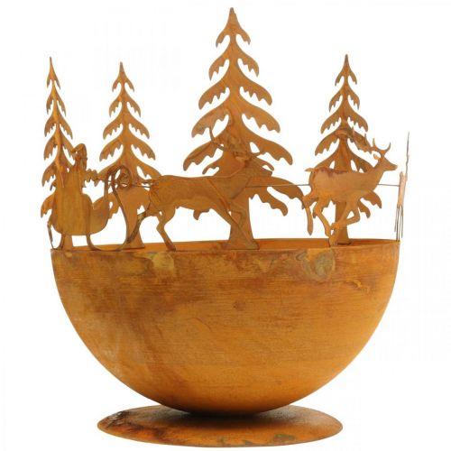 Floristik24 Cuenco decorativo con trineo navideño, decoración de Adviento, vaso de metal patinado Ø25cm Alt.32,5cm