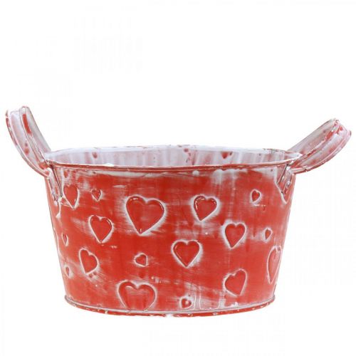 Floristik24 Cuenco de metal con motivos de corazones, macetero, macetero con asas Ø17,5cm