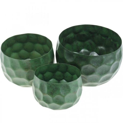 Cuenco decorativo maceta vintage de metal verde Ø25 / 20,5 / 16,5cm juego de 3