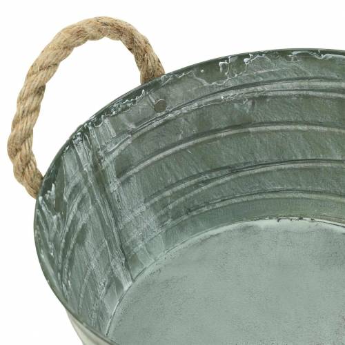 Floristik24 Cuenco de zinc con patrón de cuerda con asas de cuerda blanco lavado Ø21cm H11cm