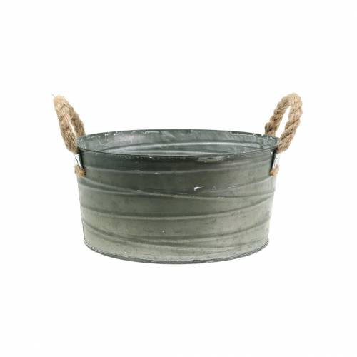 Floristik24 Cuenco de zinc con patrón de cuerda con asas de cuerda blanco lavado Ø21cm H11cm