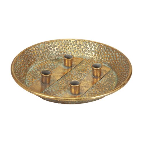 Floristik24 Portavelas de metal antiguo con plato para velas dorado Ø32cm
