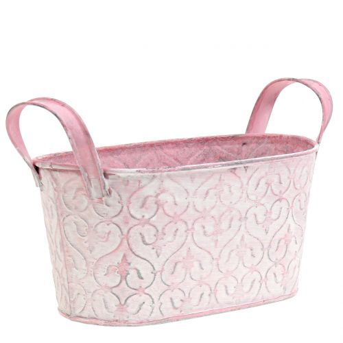 Floristik24 Jardinera bandeja de zinc con decoración lavada rosa 18.5cm x 11cm H9cm