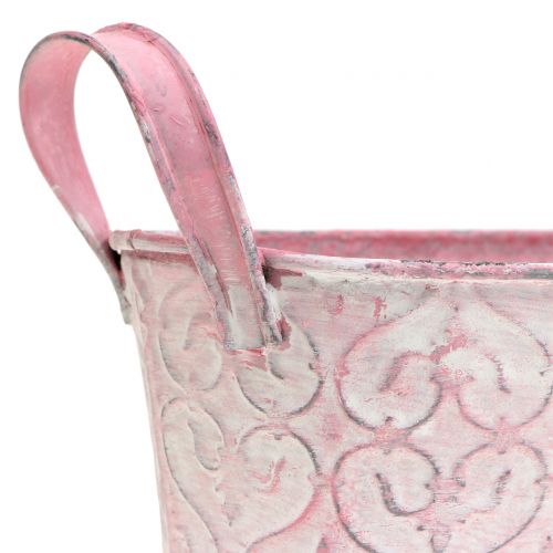 Floristik24 Jardinera bandeja de zinc con decoración lavada rosa 18.5cm x 11cm H9cm