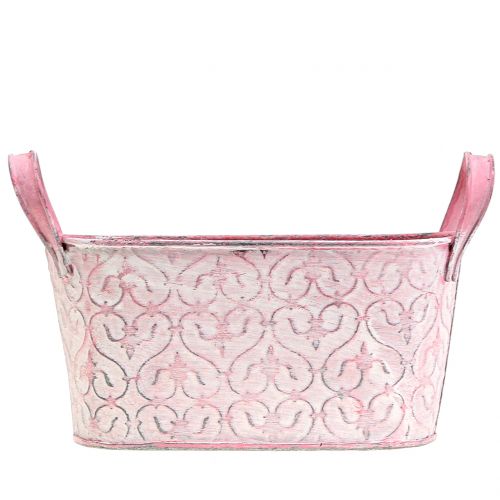 Floristik24 Jardinera bandeja de zinc con decoración lavada rosa 18.5cm x 11cm H9cm