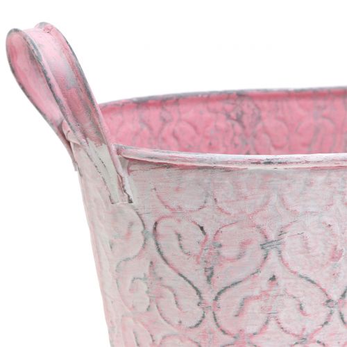 Artículo Macetero de tina de zinc con decoración rosa 25.5cm x 13.5cm H12cm