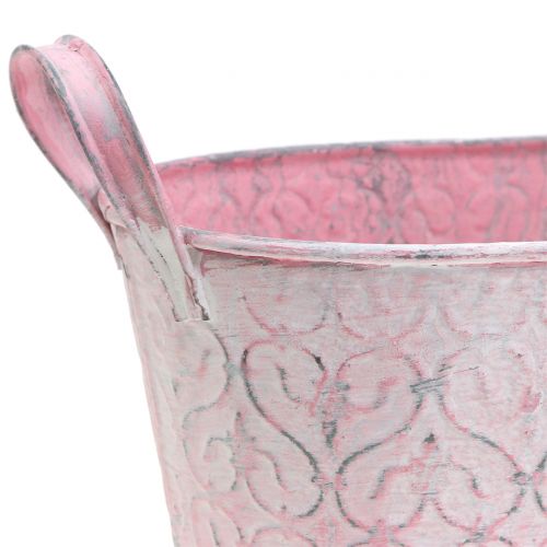 Floristik24 Macetero de tina de zinc con decoración rosa 25.5cm x 13.5cm H12cm