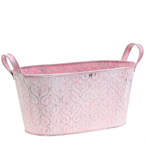 Floristik24 Macetero de tina de zinc con decoración rosa 25.5cm x 13.5cm H12cm