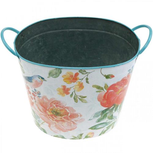 Artículo Cubo de plantas maceta ovalada de decoración de primavera de metal vintage 27,5 cm