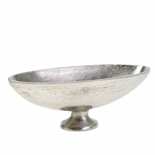 Floristik24 Cuenco ovalado con base de metal plateado 20.5cm H7cm