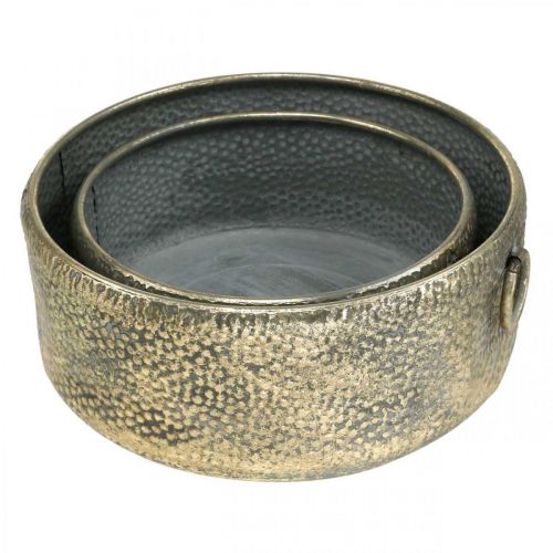 Artículo Cuenco decorativo de metal con aspecto antiguo, macetero dorado Ø37/31cm, juego de 2