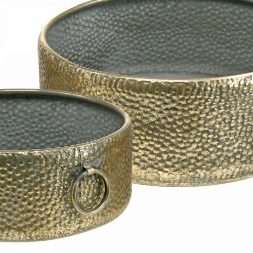 Artículo Cuenco decorativo de metal con aspecto antiguo, macetero dorado Ø37/31cm, juego de 2