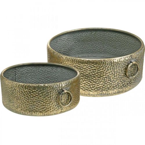 Artículo Cuenco decorativo de metal con aspecto antiguo, macetero dorado Ø37/31cm, juego de 2