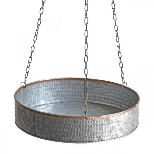 Floristik24 Macetero para colgar, recipiente de metal con cadena plateado, color cobre Ø30/40m H9/9.5cm L98/112cm