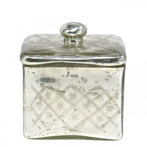 Floristik24 Tarro de cristal con tapa shabby glass decoración champán 14×14×14,5cm