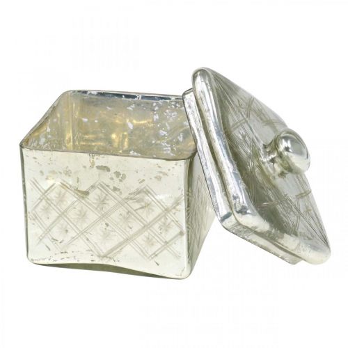 Floristik24 Tarro de cristal con tapa shabby glass decoración champán 14×14×14,5cm