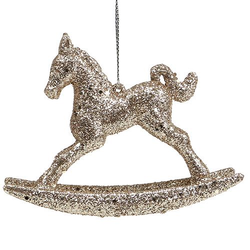 Floristik24 Caballo mecedora de oro de 7,5cm con brillo 6pcs