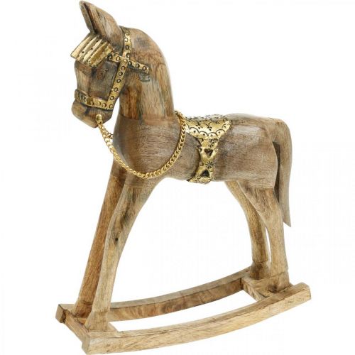 Floristik24 Caballo mecedor decorativo madera maciza naturaleza navideña, dorado 28 × 39 × 9,5cm