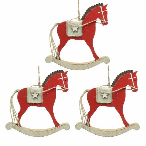 Floristik24 Caballo mecedor para colgar madera roja H17cm 3 piezas Decoraciones nostálgicas para árboles