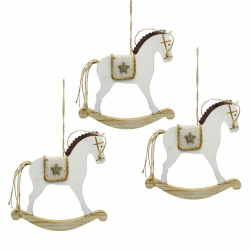 Floristik24 Caballo balancín para colgar madera blanca Al 17cm 3 uds.Navidad en estilo vintage