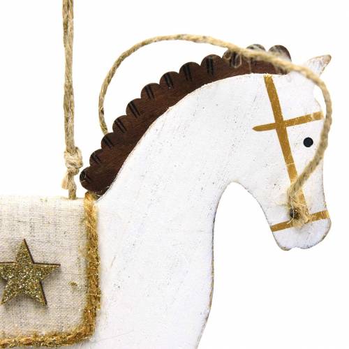 Floristik24 Caballo balancín para colgar madera blanca Al 17cm 3 uds.Navidad en estilo vintage