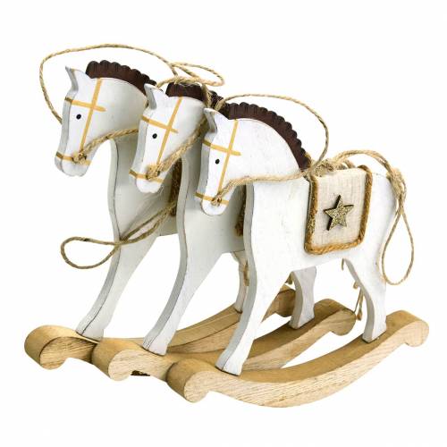 Floristik24 Caballo balancín para colgar madera blanca Al 17cm 3 uds.Navidad en estilo vintage