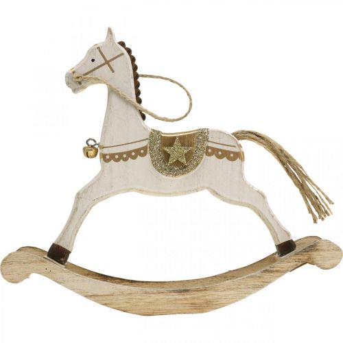 Floristik24 Caballo balancín de madera, decoración navideña Blanco Dorado H18cm