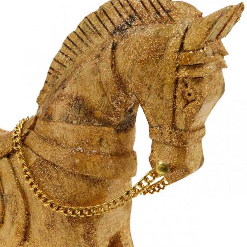 Floristik24 Figura decorativa Caballito madera Navidad dorado, purpurina 28 × 38 × 9,5cm