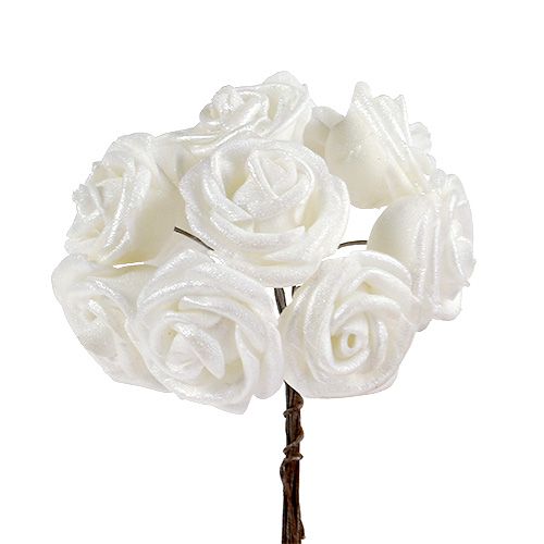Floristik24 Rosas de foam blancas con nácar Ø2,5cm 120 uds.
