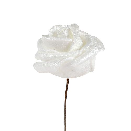 Floristik24 Rosas de foam blancas con nácar Ø2,5cm 120 uds.