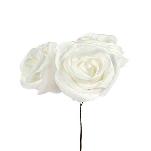 Floristik24 Rosas de espuma blancas con nácar Ø6cm 24pcs