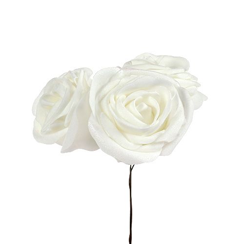 Floristik24 Rosas de foam blancas con nácar Ø6cm 24 piezas
